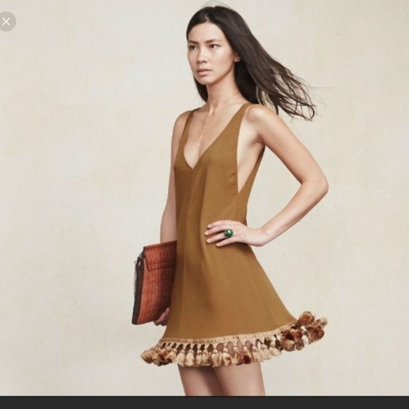 Reformation Dresses & Skirts - NWT REFORMATION Taurus Dress Sleeveless V Neck Plunge Tassled Toffee XS